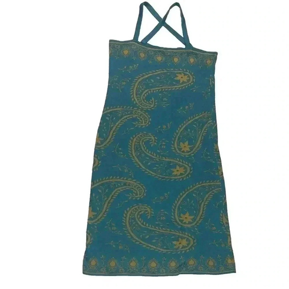 Peruvian Connection Knit Dress Pima Cotton Cross Straps Paisley Print Sz L - Picture 1 of 10
